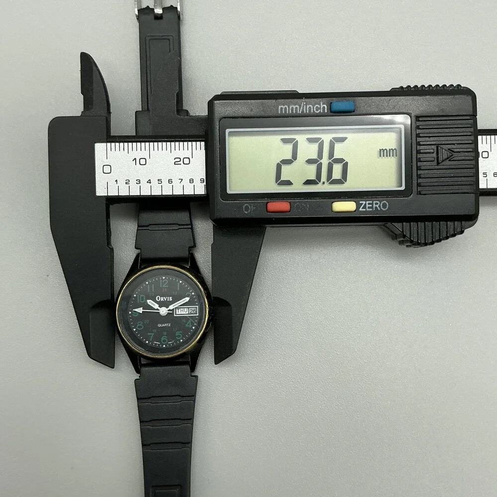 Vintage Orvis Womens Watch 24mm Black Dial Rubber Strap Day Date New Battery